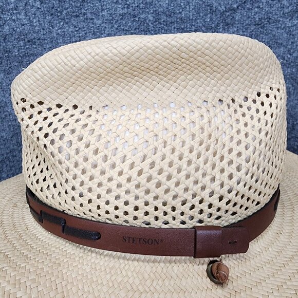 STETSON Airway Natural Straw Vented Panama Safari Hat Large Chin Strap Travel - Picture 3 of 16
